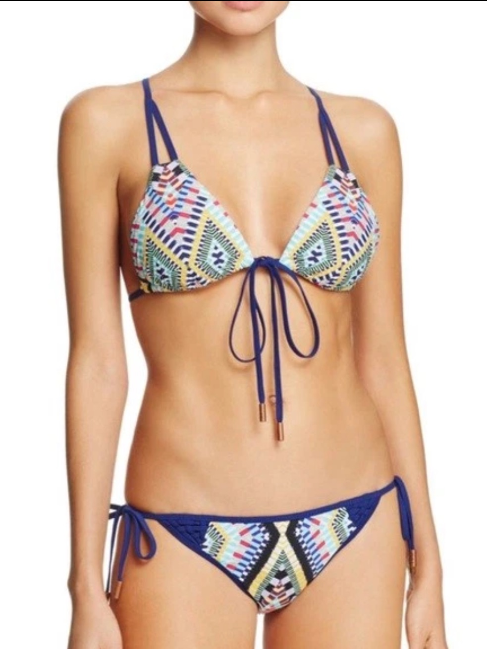 Nwt Red Carter Navajo Blue Geo Print Tie-Front Triangle Rversible Bikini Sz L